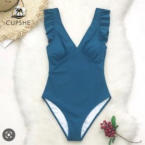 CupShe Teal Ruffle One Piece Size XL